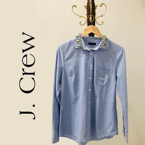 J CREW BUTTON DOWN SHIRT WITH GEM DETAILS.